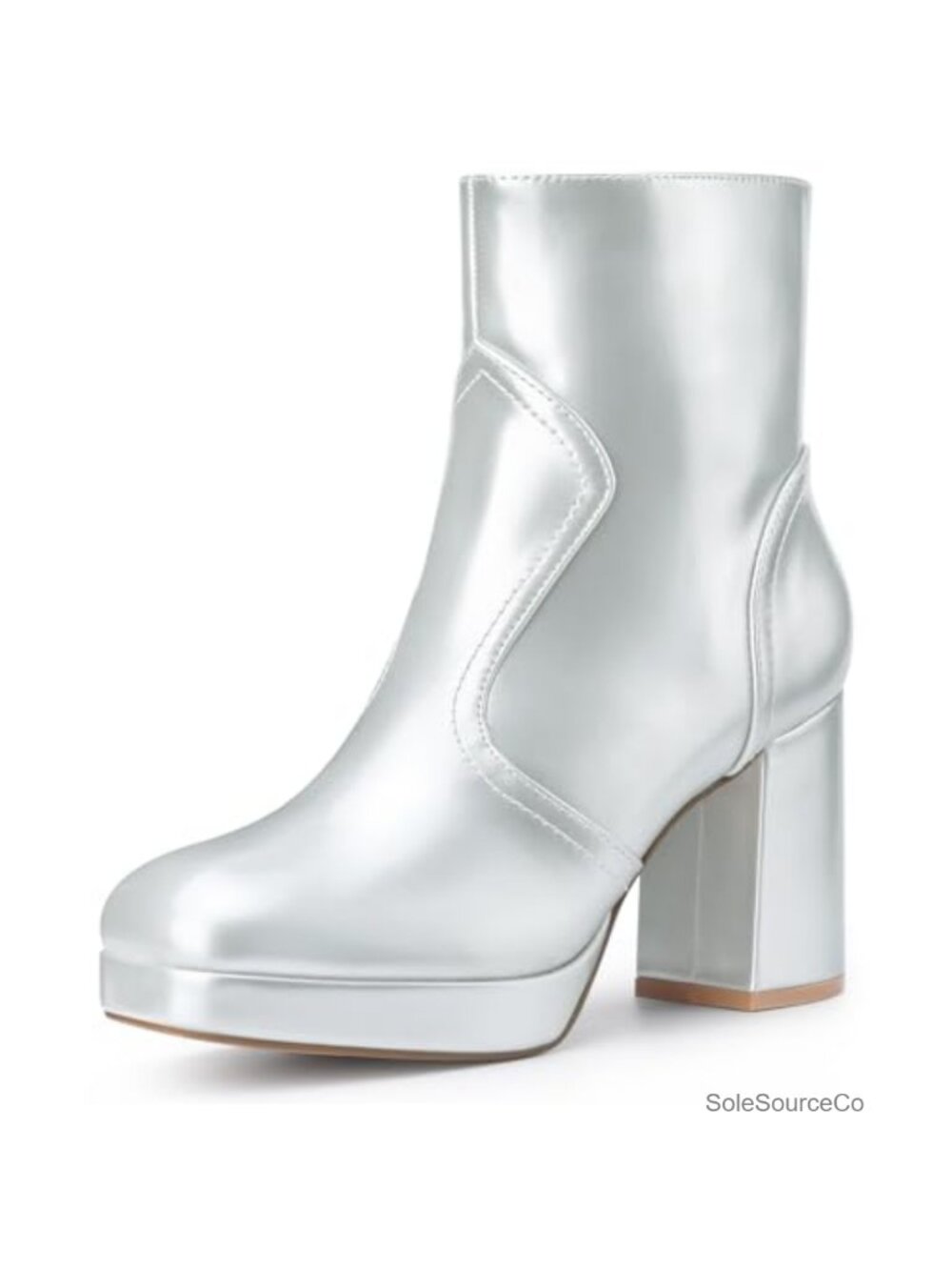 Faux Leather Squared Toe Platform Chunky Heel Ankle Boots Block Heel Booties